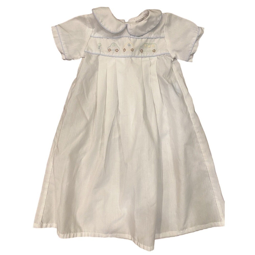 Remember Nguyen Baptism Christening Gown White Embroidered Cars Vehicles Small
